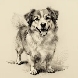 expressive charcoal sketch of a happy dog