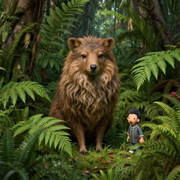 unusual animal surrounded by ferns, jungle, highly detailed, unreal engine render concept art, style of henri rousseau and richard scarry and hiroshi yoshida