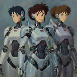 oil portraits painting of futuristic cyborgs, cyberpunk style, octane rendering, trending on artstation, studio ghibli, michael whealan and james gurney