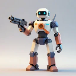 a robot that is holding a machine gun, a low poly render by cedric seaut ( keos masons ), cgsociety contest winner, retrofuturism, rendered in maya, sketchfab, physically based rendering
