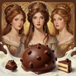 stunning suisse goddesses of chocolate portrait, chocolate chip, cake, milk, fantasy, intricate, elegant, highly detailed, digital painting, artstation, concept art, smooth, sharp focus, illustration, art by krenz cushart and artem demura and alphonse mucha and tony sandoval