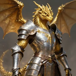 dungeons and dragons character concept portrait, golden scaled dragon-man with lizard eyes, silver plate armor. Detailed, High quality, dynamic lighting, fantasy, Artwork by Artgerm, WLOP, Alex Ross, Greg Rutknowski, Alphonse Mucha