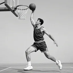 a man dunking a basketball, by frank mason, dribble contest winner, dada, black and white, dynamic pose