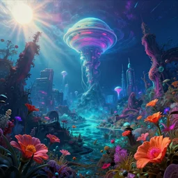 abandoned by eugene boudin, thermal imaging made of glass water otherworldly fisheye jupiter cgsociety sunlight wilderness atlantis dieselpunk neon noir magic realism sea alien flowers universe san andreas cyberpunk liberty city landscape synthwave at winter, archdaily, wallpaper, highly detailed, trending on artstation.