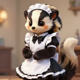 a skunk fursona wearing a maid outfit, highly detailed, digital art, trending on artstation, furry art