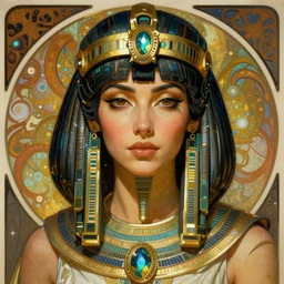 realistic detailed face portrait of a beautiful futuristic egyptian warrior priestess in alien cyberpunk armor by alphonse mucha, ayami kojima, amano, greg hildebrandt, and mark brooks, female, feminine, art nouveau, egyptian cyberpunk, stargate, neo - gothic, gothic, character concept design