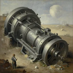 half buried massive machine detailed painting by johann baptist zimmermann and zdzisław beksinski
