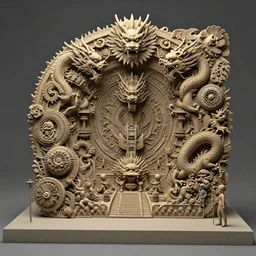 Beeple, 3D intricate shapes, Ernst Haeckel, octane render, maya render, Chinese silk 3D Dragon palace, tiny statue on display, yukii morita, ellen jewett, mayeb, rough