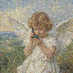 cute angel on a cell phone with epic landscape in the style of John William Waterhouse