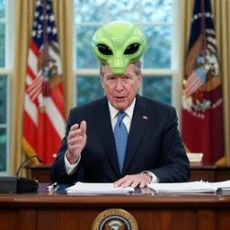 an alien, president bush, talking, in oval office, realistic