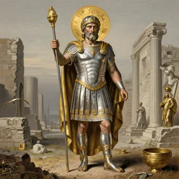 the holy kingdom of Julius Caeser, roman historic works, ruins, silver and gold, hyperdetailed, artstation trending, world renowned artists, worth1000.com, historic artworks society, antique renewel, cgsociety, by greg rutkowski, by Gustave Dore, Deviantart