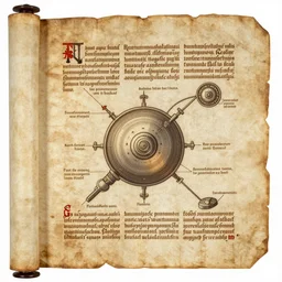 detail from papyrus scroll, script and illustration, how to build an arc reactor