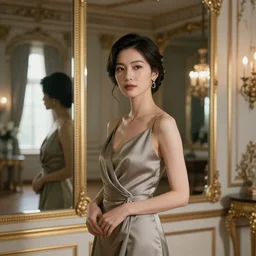 a portrait of an elegant lady, hall of mirrors