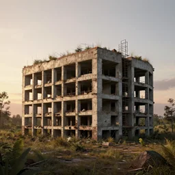 a beautiful very detailed render of unfinished building industrial architecture nature abandoned bunker by bjarke ingels, lightpaint sunset, archdaily, wallpaper, highly detailed, trending on artstation.