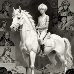 young teen bishonen male! scrawny white haired centaur! sci - fi! moebius, milo manara, hugo pratt, french comic art, semi - realistic anime, portrait, beautiful face, symmetrical face, trending on pixiv, detailed, clean lines, sharp lines, crisp lines, award winning illustration, masterpiece, 4 k