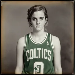 emma watson wearing boston celtics uniform, 1 8 4 1, daguerreotype, by louise dahl - wolfe