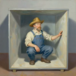 a cubicle farmer, whimsical painting