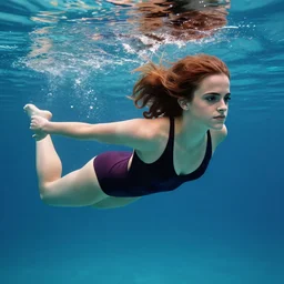 emma watson wearing a swimsuit, swimming underwater, attractive curves, beautiful face, whole body visible, 4 k cinematic photo, hyperrealistic.