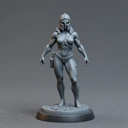 80mm resin detailed miniature of a helmeted muscular female, full-face helmet, on textured disc base; Product Introduction Photos, 4K, Full body