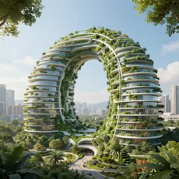 a beautiful view of an eco - friendly arcology, concept art by r. buckminster fuller and renzo piano and zaha hadid, hyperrealism, unreal engine, 8 k resolution, cinematic