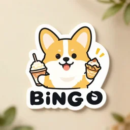 logo of a corgi holding a bingsu