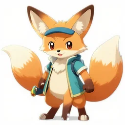 detailed character portrait of a fennec fox as a Pokemon trainer, anime style