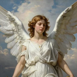 The last angel witnessing the end of heaven, by William-Adolphe Bouguereau, face close up, official media, beautiful, detailed, high quality, 4K, epic, trending on artstation and behance