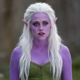 Kristen Stewart as an Elf with white hair and purple skin