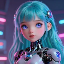 Cute cyborg girl, illustrated by Greg Rutkowski and H.R. Giger, 35mm lens, beautiful macro close-up imagery, vibrantly lush neon lighting, beautiful volumetric-lighting-style atmosphere, a futuristic atmosphere, intricate, ultra detailed, photorealistic imagery, trending on artstation, 4k, 8k