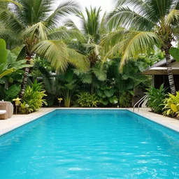 tropical pool, vaporwave, realistic