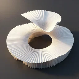 construction of mobius strip sculptural pleated curved roof planes lift and descend creating shade and architectural expression, 3 d top view axonometric, dramatic surrealist form, morning light, lightweight structures, isometric