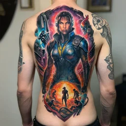 vibrant tattoos inspired by the mass effect universe