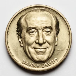 a coin featuring the head of Danny Devito