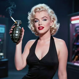 marilyn monroe cyberpunk, cigarette dangling, grenade in hand, by pascal blanche, ultradetailed, 8 k