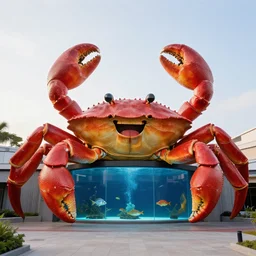 1 9 8 5 crab themed giant aquarium, googie architecture, one point perspective, americana, fishcore, exterior photography, hd 8 k, taken by ansel adams
