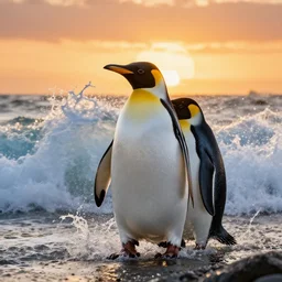 sunwaves surf penguins colorful highly detailed photography 4 k national geographic