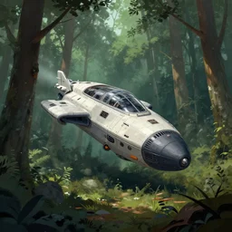 a spaceship lost in the forest, detailed digital art by greg rutkowski.