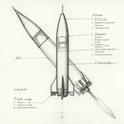 technical drawings of a rocket propelled by a water jet, annotated, commented, scanned document in very high definition, 2 0 1 9