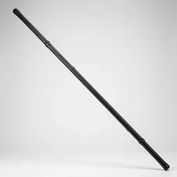 picture of a single wooden long straight thin ninja fighting staff, black, weapon, highlight, sci - fi, fantasy, dnd, close shot, bright uniform background, award winning