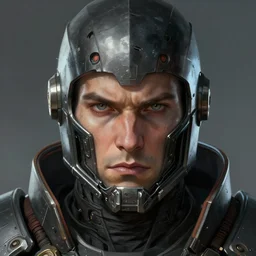 the doomslayer as a realistic scifi cyberpunk knight, closeup portrait art by donato giancola and greg rutkowski, realistic face, digital art, trending on artstation, no helmet, symmetry!!!