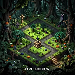 evil forest halloween themed isometric game level, stylized, toon shader, arnold maya render, artstation by miha rinne