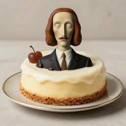 professional photograph of a dessert inspired by rene magritte