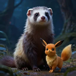a movie still from final fantasy live action, a ferret from detective pikachu, evocative, mystical night, sharp focus, very very very very detailed, award winning, masterpiece digital painting by greg rutkowski, alex grey, marc adamus, beautiful dramatic lighting, artstation, 4 k wallpaper, style by peter deligdisch, peterdraws