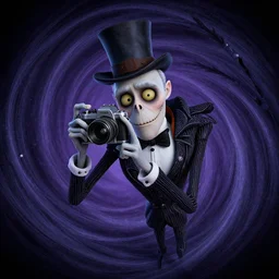 curled perspective digital art of a grandpa with a photo camera by anton fadeev from nightmare before christmas
