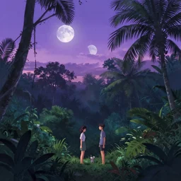 tropical jungle, 2 moons in the sky above, purple tinged sky, behance hd artstation by jesper ejsing by rhads, makoto shinkai and lois van baarle, ilya kuvshinov, ossdraws