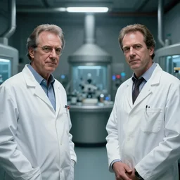 paul reiser and matthew modine wearing lab coats in a secret underground laboratory