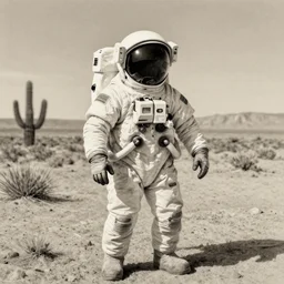 Astronaut in the Arizona desert, charcoal drawing
