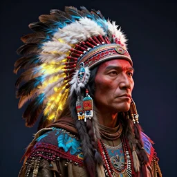 photorealistic native american in headdress as a dmt entity in the style of alex grey and michael whelan. hyperdetailed photorealism, 1 0 8 megapixels, amazing depth, high resolution, 3 d shading, 3 d finalrender, 3 d cinematic lighting, glowing rich colors, psychedelic overtones, artstation concept art.