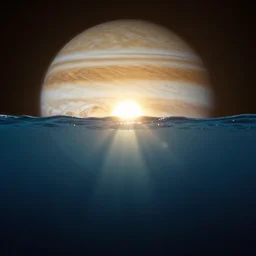 Sunrise as seen from underneath the surface of the ocean on Jupiter's Moon Europa