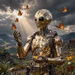 extraterrestrial gentlemen holds surrounded by butterflies, artstation, kinkade